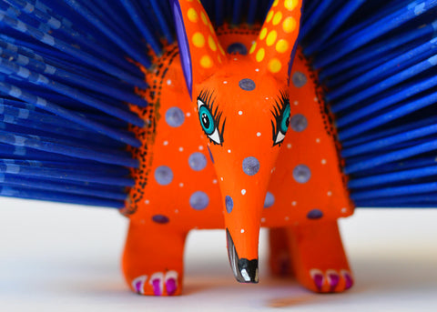Erizo Azul y Naranja Alebrije