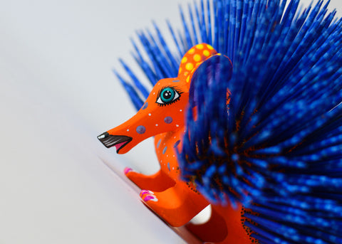 Erizo Azul y Naranja Alebrije
