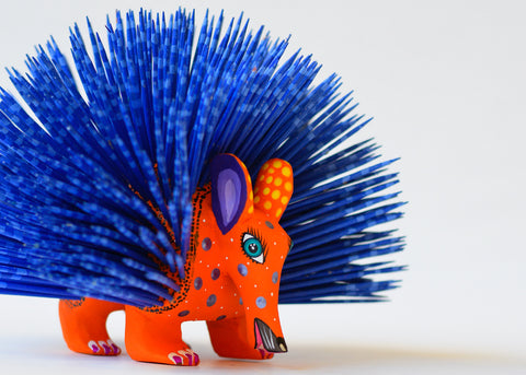 Erizo Azul y Naranja Alebrije