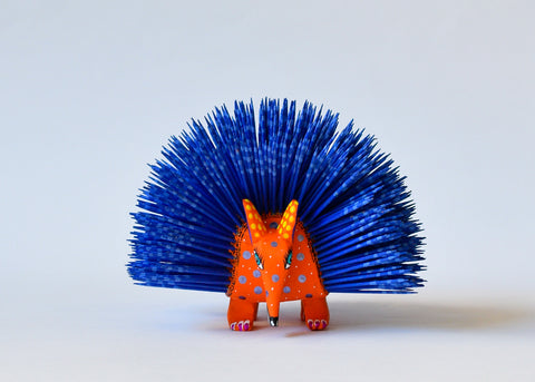 Erizo Azul y Naranja Alebrije