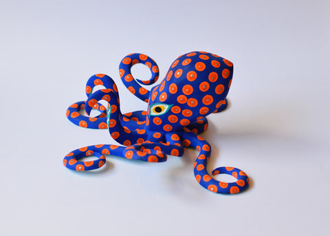Pulpo Naranja y Azul Alebrije