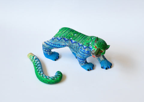Jaguar Zapoteco Azul y Verde Alebrije