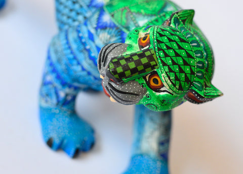 Jaguar Zapoteco Azul y Verde Alebrije