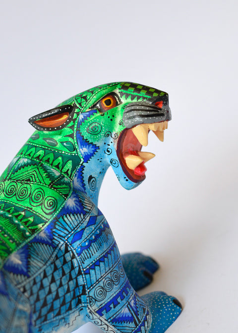 Jaguar Zapoteco Azul y Verde Alebrije