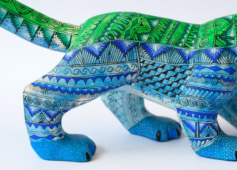 Jaguar Zapoteco Azul y Verde Alebrije