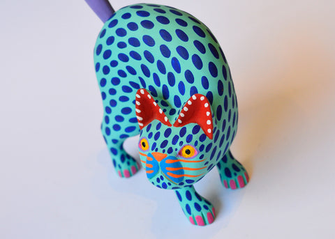 Gato Verde Agua Lunares Alebrije