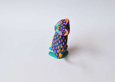 Gato Azul y Amarillo Lunares Alebrije