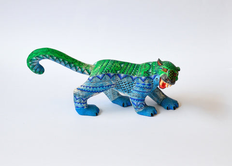 Jaguar Zapoteco Azul y Verde Alebrije