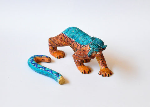 Jaguar Zapoteco Azul y Marrón Alebrije
