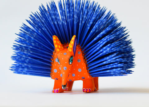Erizo Azul y Naranja Alebrije