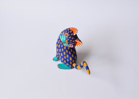 Gato Azul y Amarillo Lunares Alebrije
