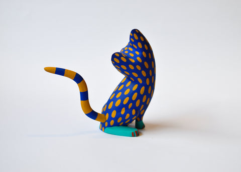 Gato Azul y Amarillo Lunares Alebrije