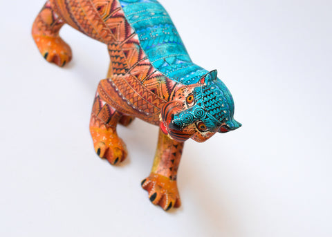 Jaguar Zapoteco Azul y Marrón Alebrije