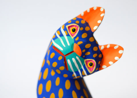 Gato Azul y Amarillo Lunares Alebrije