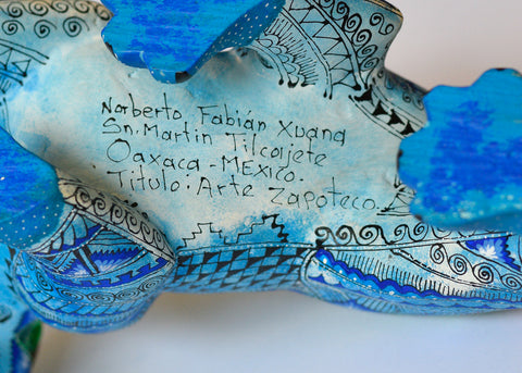 Jaguar Zapoteco Azul y Verde Alebrije