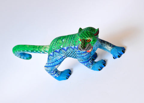 Jaguar Zapoteco Azul y Verde Alebrije