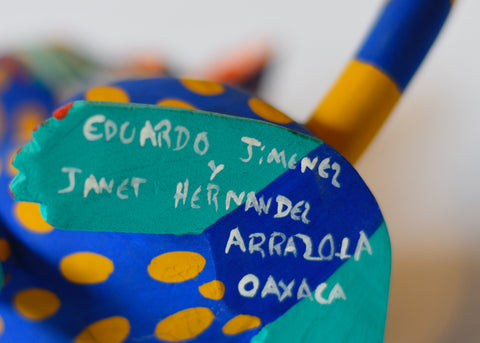 Gato Azul y Amarillo Lunares Alebrije
