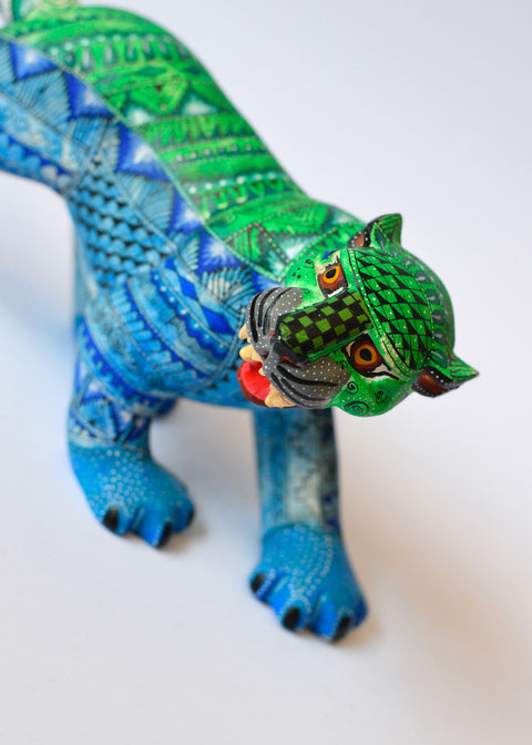 Jaguar Zapoteco Azul y Verde Alebrije