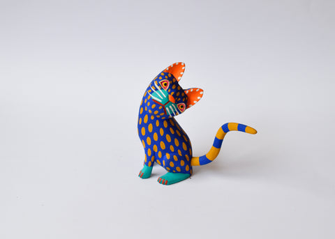 Gato Azul y Amarillo Lunares Alebrije